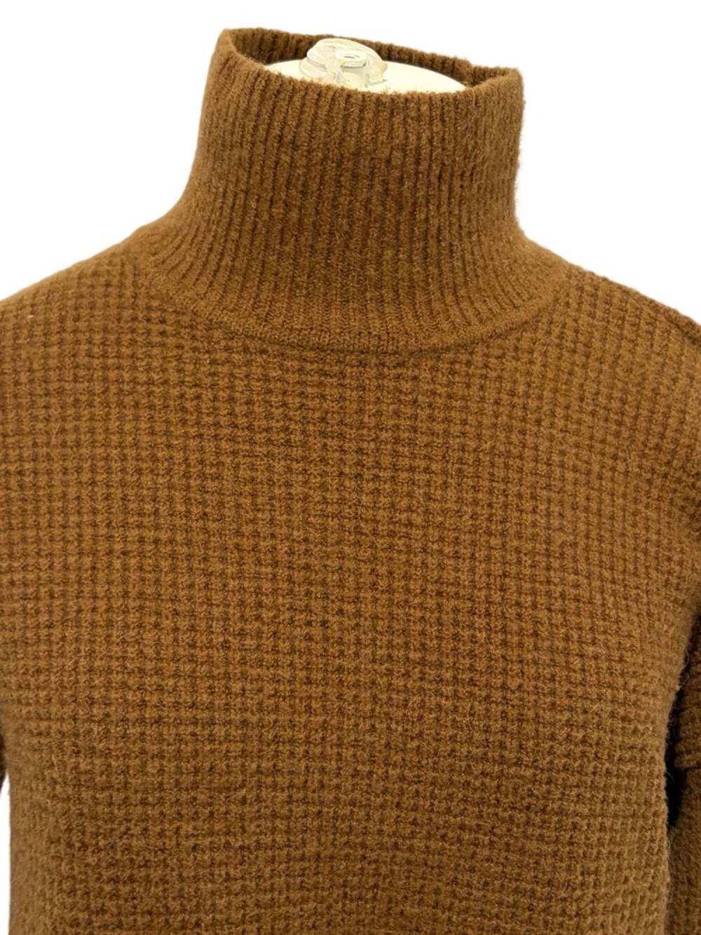 Madewell Waffle Knit Turtleneck Sweater Merino Alpaca Brown High Low SMALL - Picture 2 of 7